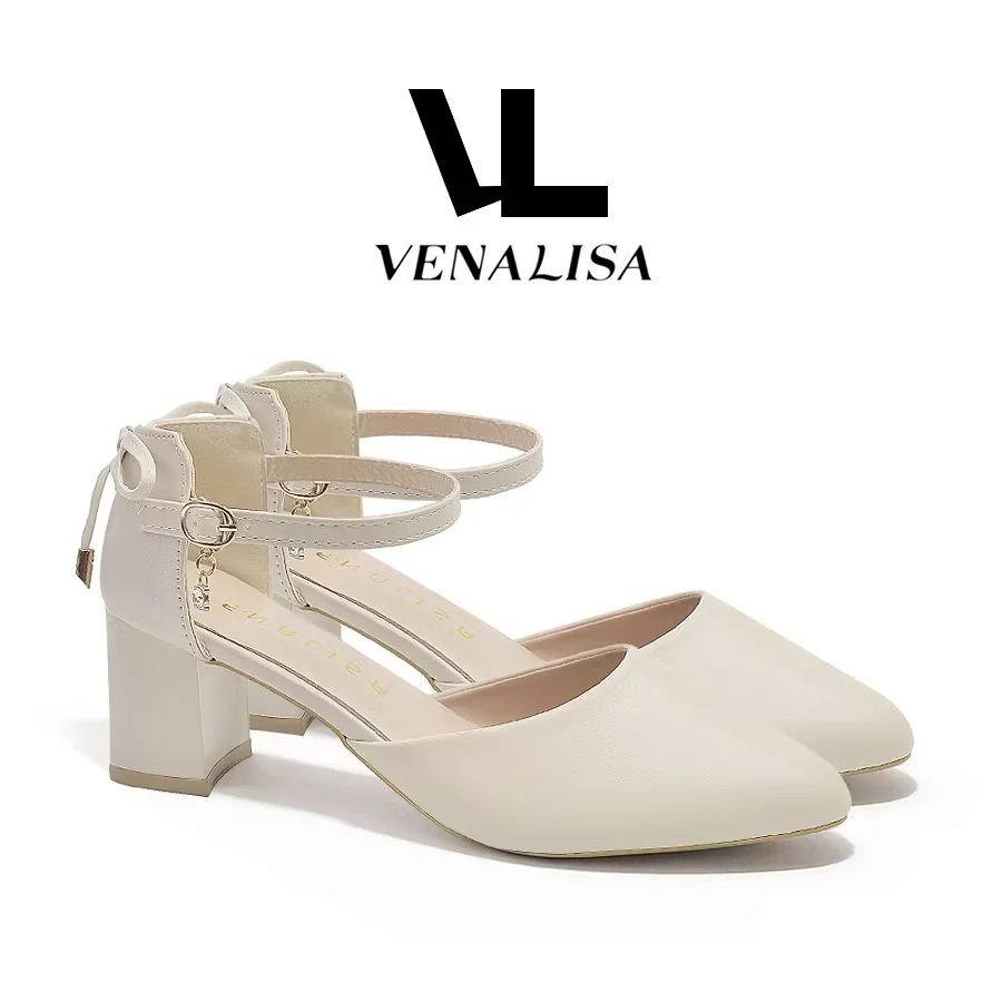Venalisa Heels Wanita Elegan 5cm Sepatu Kulit Ujung Runcing Cocok Untuk Pernikahan Dan Kantor